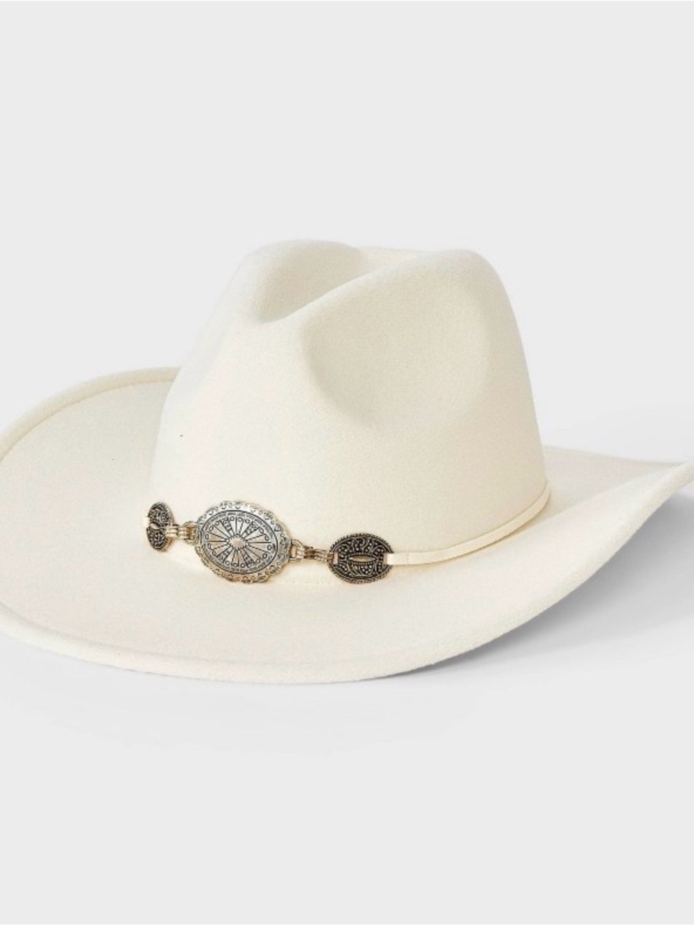 Universal Thread Cream Felt Western Cowboy Hat with Decorative Concho Band